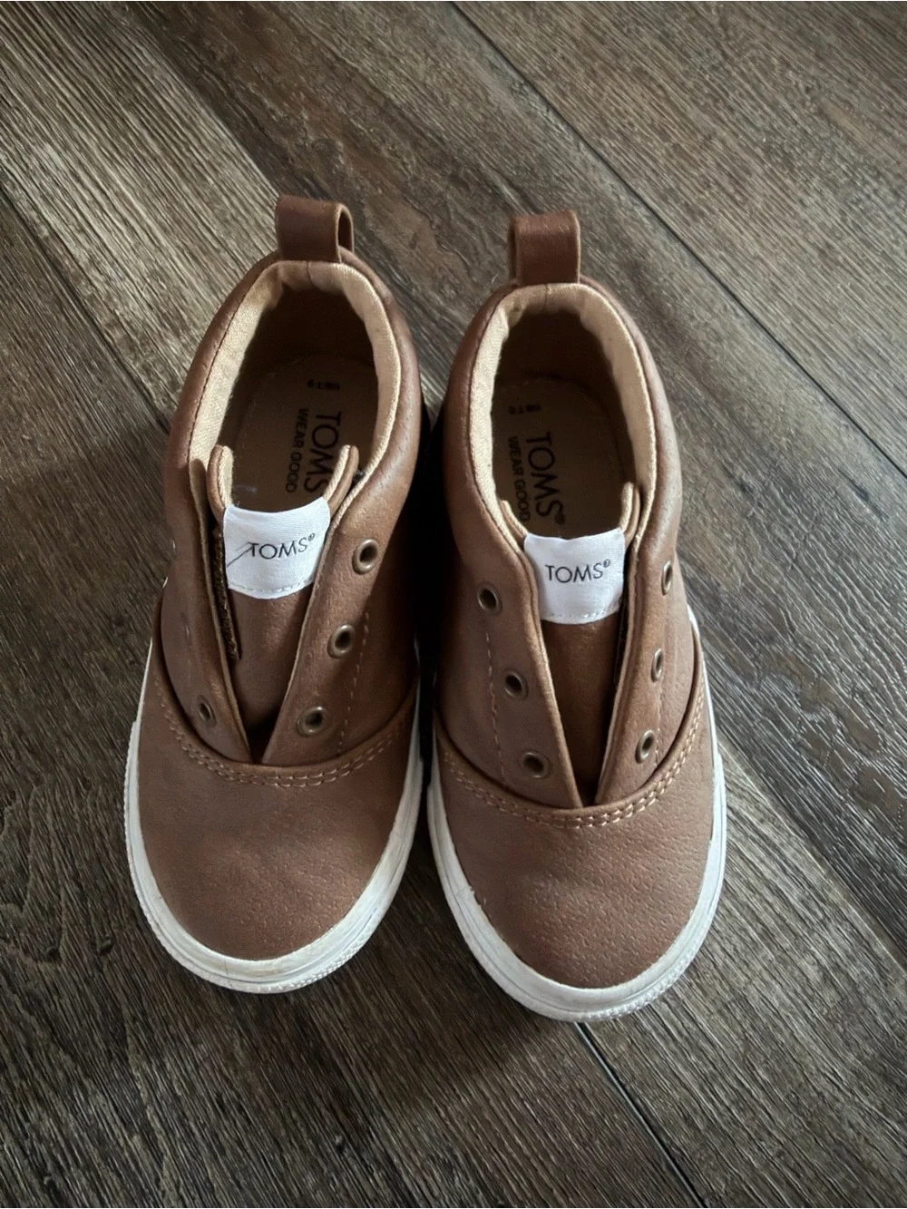 TOMS Kids Brown Slip-On Canvas Sneakers with White Soles